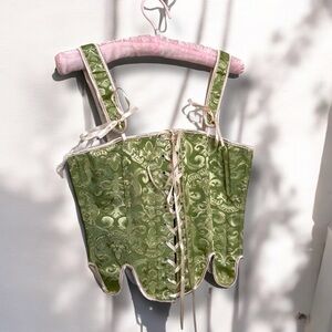 NEW Green Floral Corset Top Fairycore French cottage whimsy bridgerton L